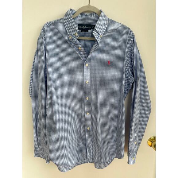 Ralph Lauren Classic Fit Gingham Check Button Down Shirt Men's Size L , EUC - Picture 1 of 5